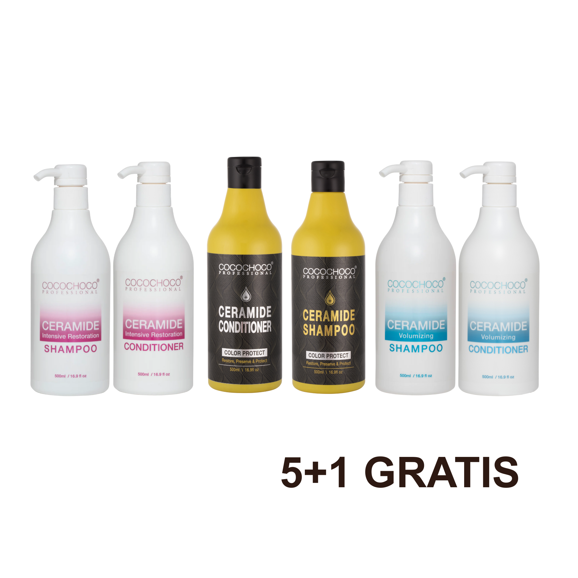 4+1 GRATIS Cocochoco Ceramide šampon brez sulfatov za volumen las 500 ml + Cocochoco Ceramide šampon brez sulfatov za obnovo suhih in razcepljenih las 500 ml + Cocochoco Ceramide balzam brez sulfatov za volumen las 500 ml + Cocochoco Ceramide balzam brez 