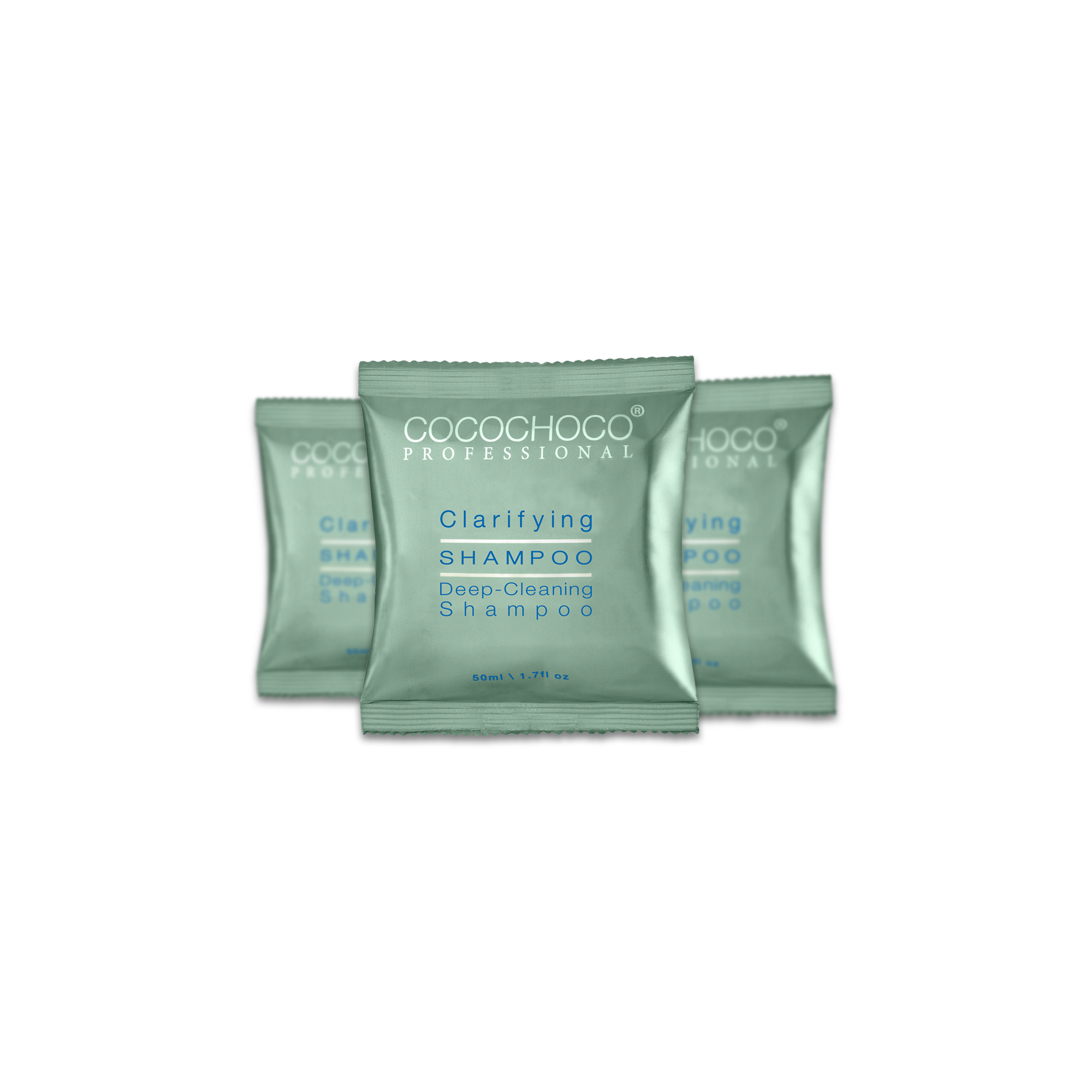 Cocochoco Clarifying šampon za dubinsko pranje i pripremu kose 50 ml - prikaz tri proizvoda