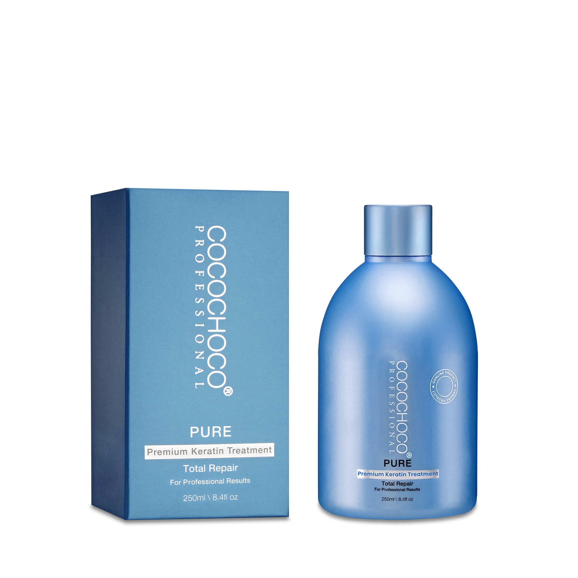 Cocochoco Professional Keratin PURE 250 ml – keratinski tretman za trajno ravnu i zdravu kosu - ambalaža i bočica