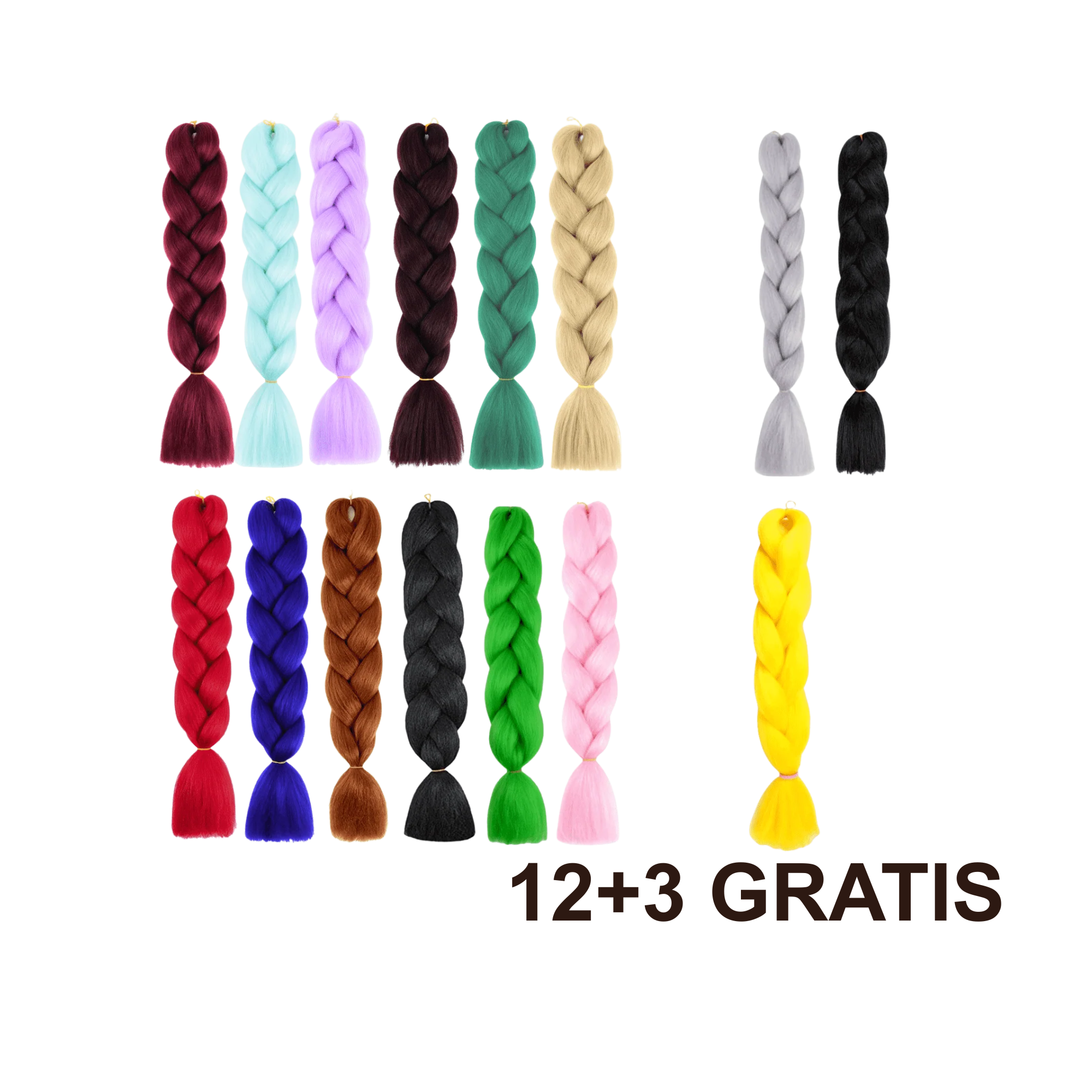 12+3 GRATIS Enobarvni lasje Kanekalon