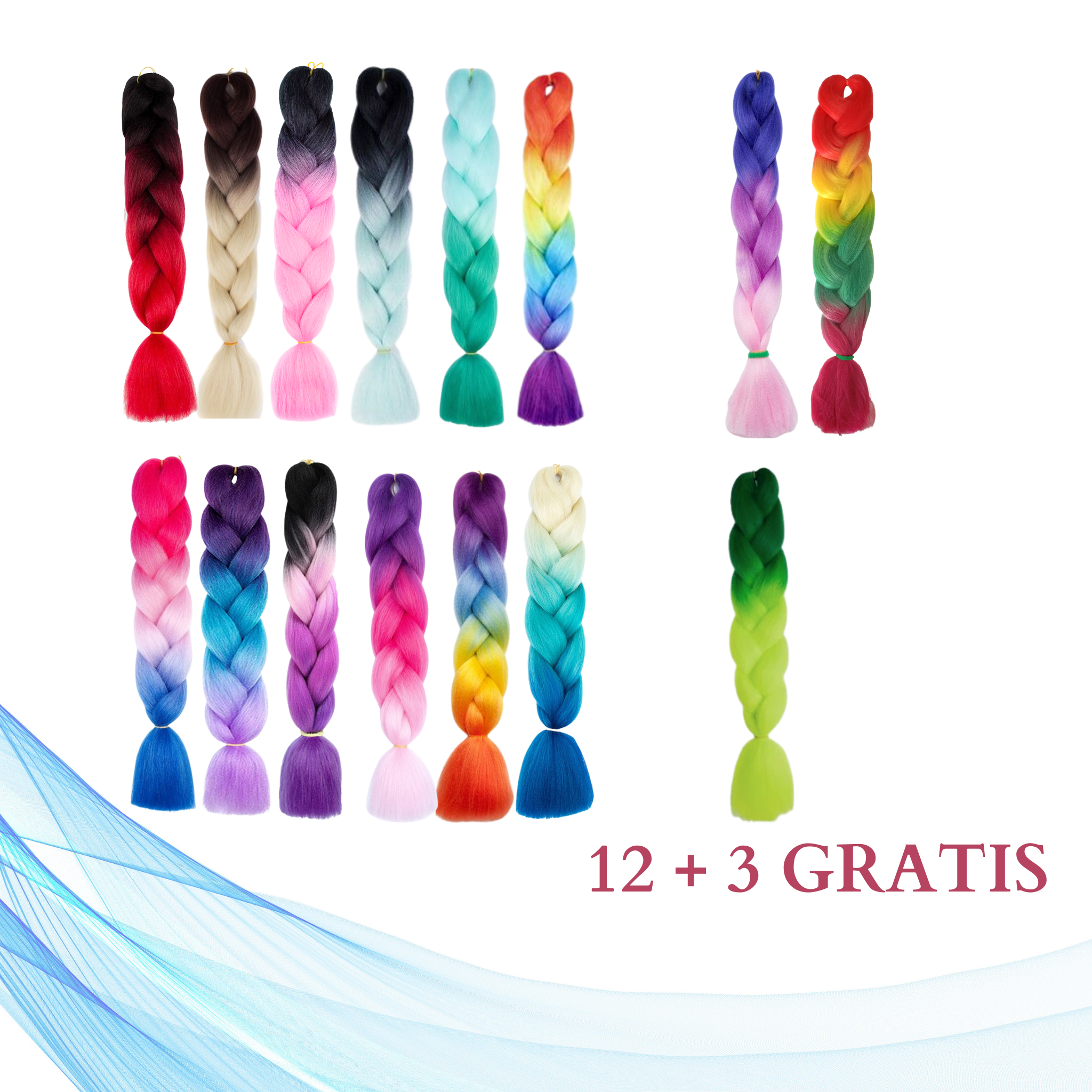 12+3 GRATIS Kanekalon višebojna kosa – sintetička kosa za pletenice i ekstenzije