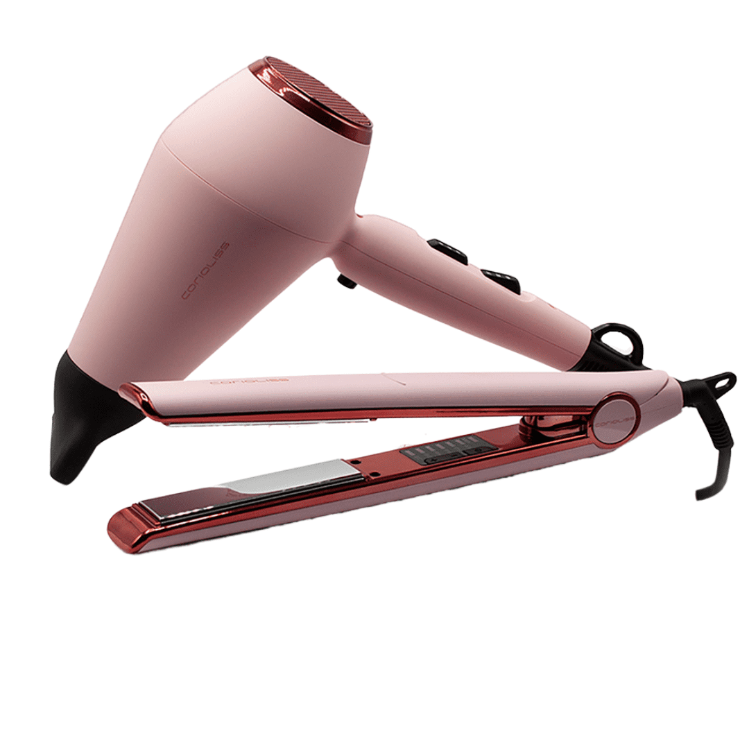 Corioliss Rose Gold set – pegla i sušilo u ružičastoj boji za stiliziranje kose