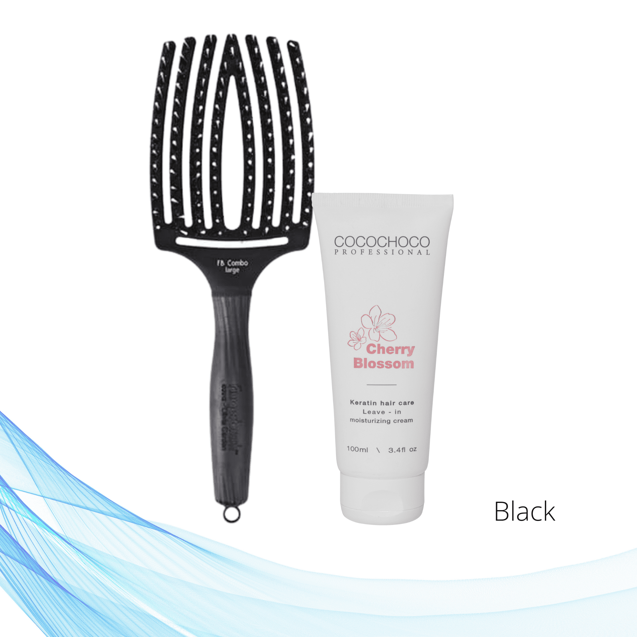Cocochoco Cherry Blossom leave in keratinska njega bez sulfata 100 ml i Olivia Garden Fingerbrush četka za kosu u crnoj boji 